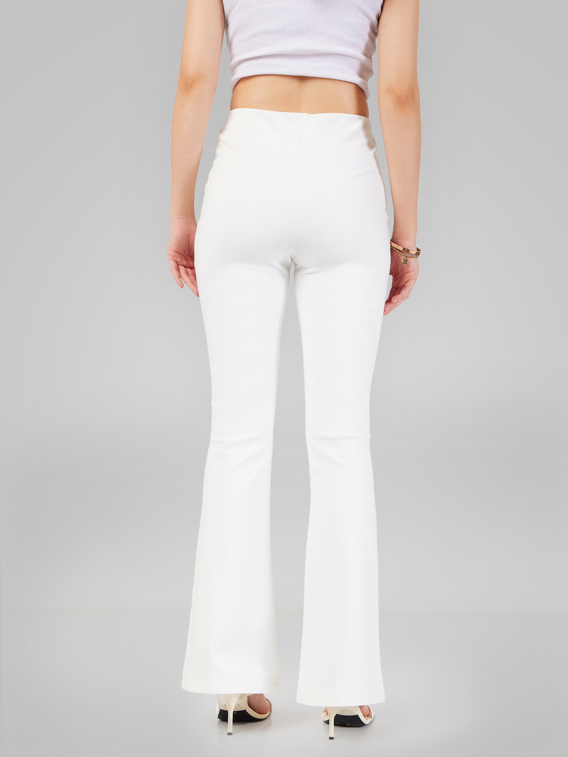 Lyush Women White Bell Bottom 4-Way Stretch Pants - Distacart