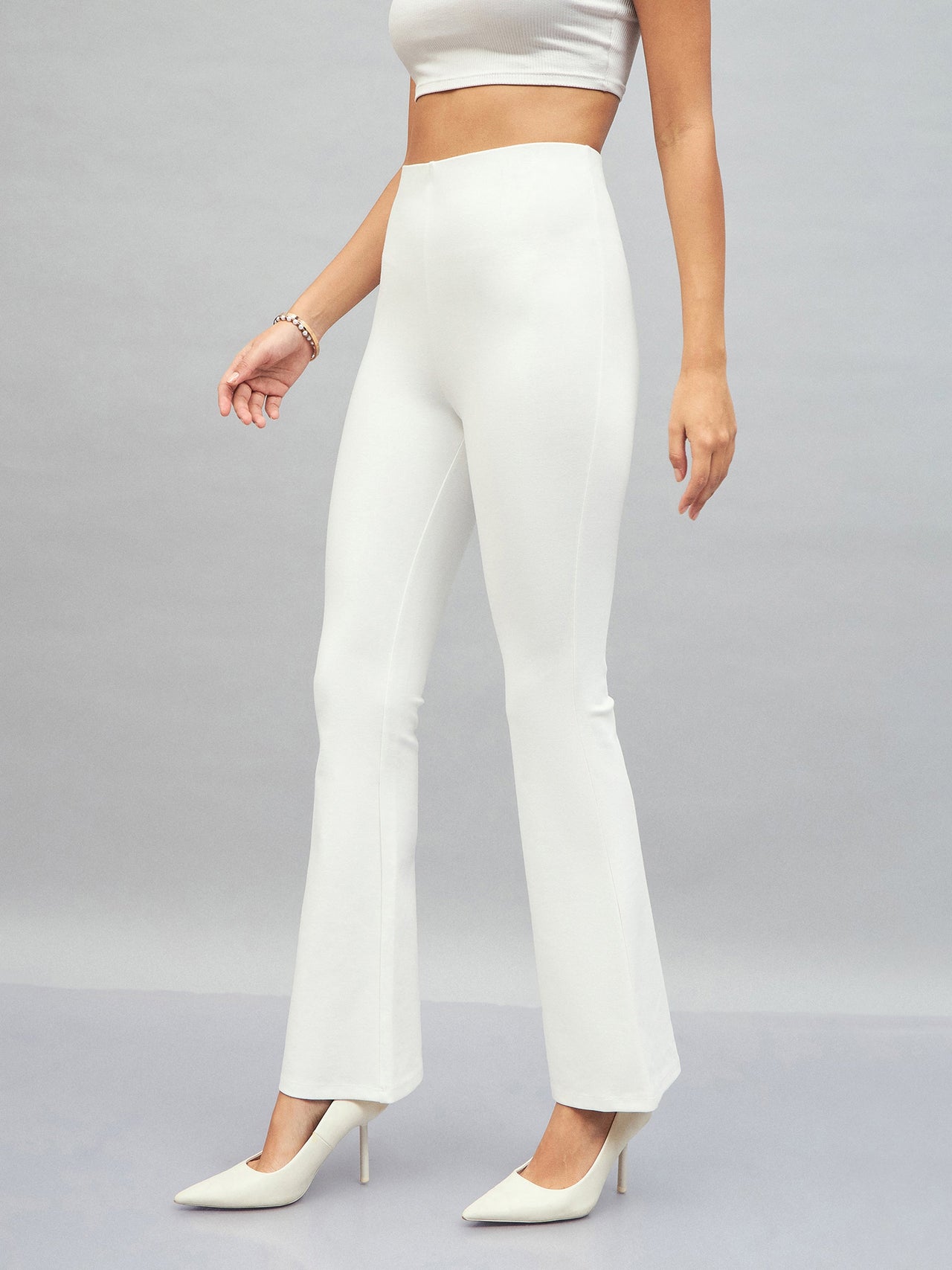 Lyush Women White Bell Bottom 4-Way Stretch Pants - Distacart