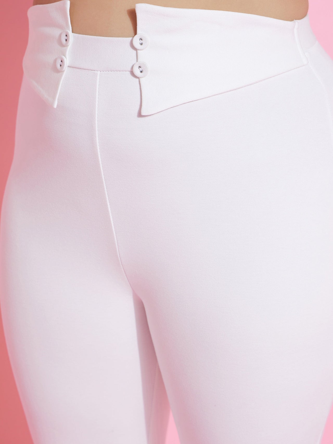 Lyush Women White Front Button Bell Bottom Trousers - Distacart
