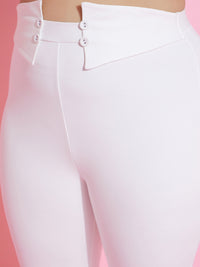 Thumbnail for Lyush Women White Front Button Bell Bottom Trousers - Distacart