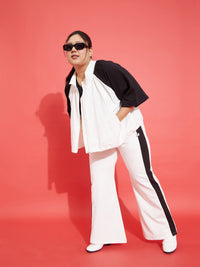 Thumbnail for Lyush Women White & Black Terry Zipper Jacket With Track Pants - Distacart
