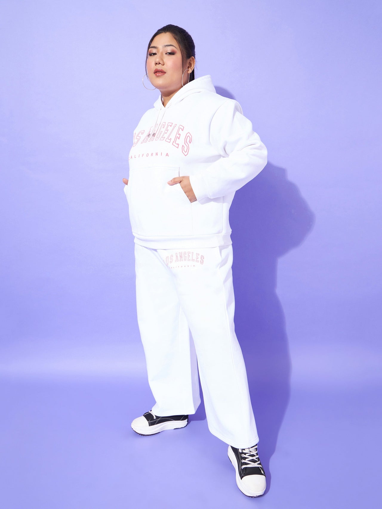 Lyush Women White Fleece LOS ANGELES Hoodie With Track Pants - Distacart