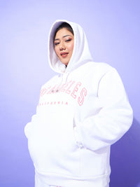 Thumbnail for Lyush Women White Fleece LOS ANGELES Hoodie With Track Pants - Distacart