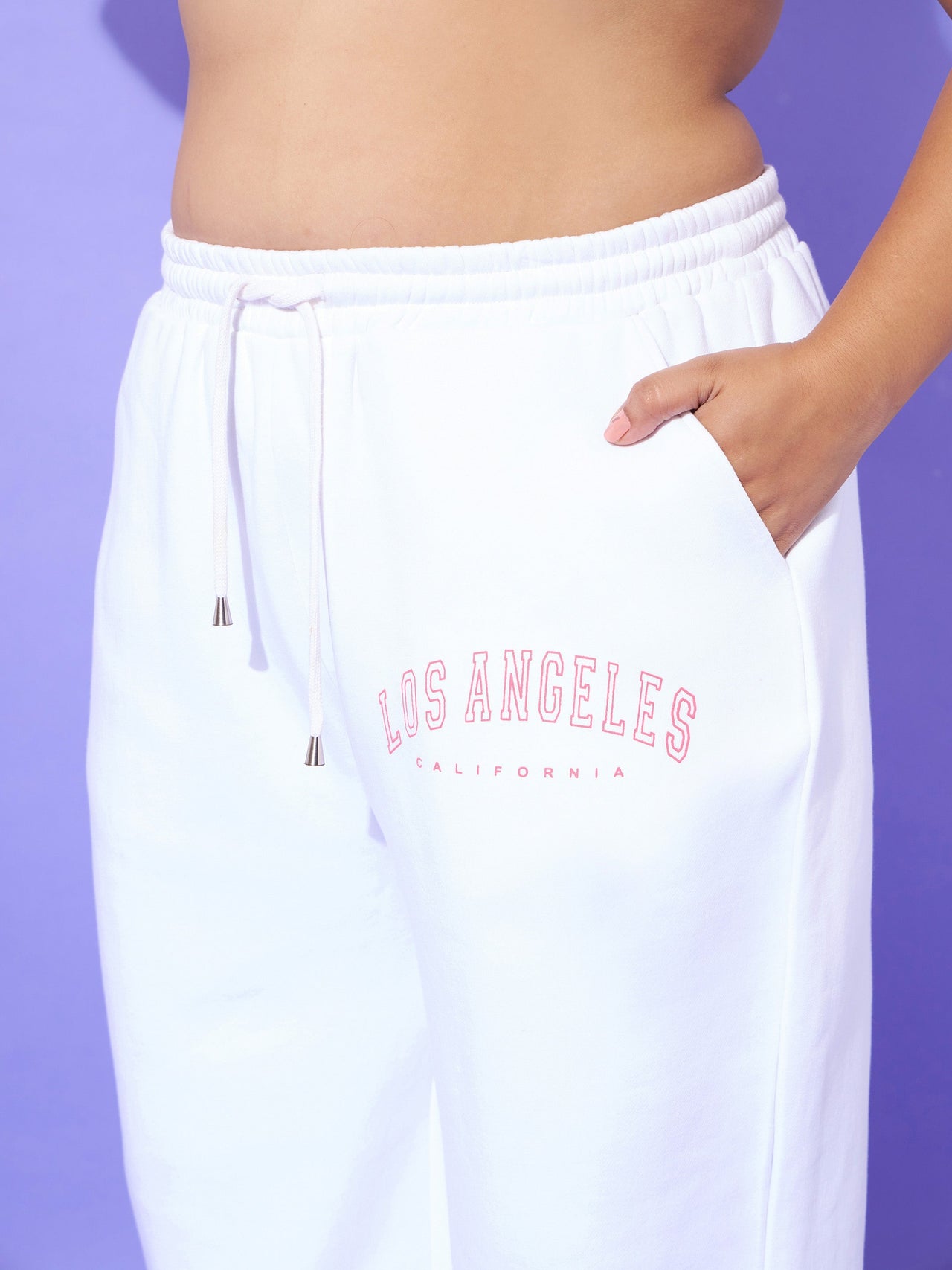 Lyush Women White Fleece LOS ANGELES Hoodie With Track Pants - Distacart