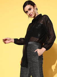 Thumbnail for Lyush Women's Black Sequin Shirt - Distacart