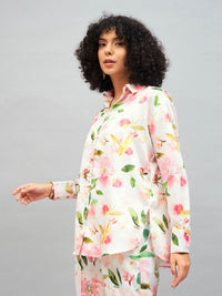 Thumbnail for Lyush Women White Satin Floral Oversized Shirt - Distacart
