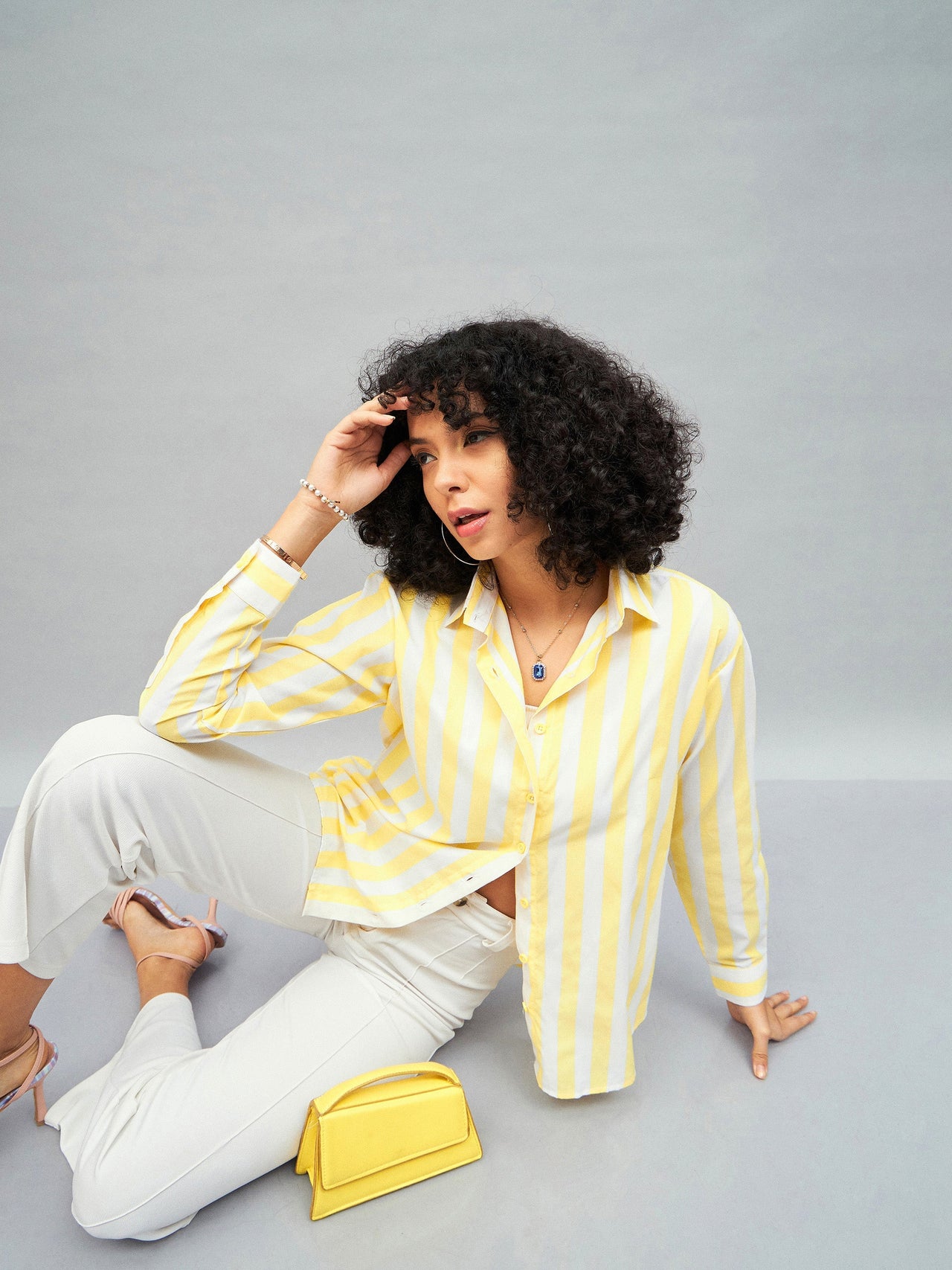 Lyush Women Yellow & White Cotton Striped Regular Shirt - Distacart
