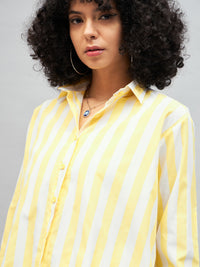 Thumbnail for Lyush Women Yellow & White Cotton Striped Regular Shirt - Distacart
