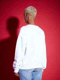 Thumbnail for Lyush Women White Terry Neck Sequin Embellished Oversized Sweatshirt - Distacart