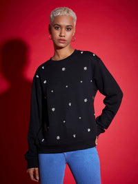 Thumbnail for Lyush Women Black Terry All Over Pearl Sweatshirt - Distacart