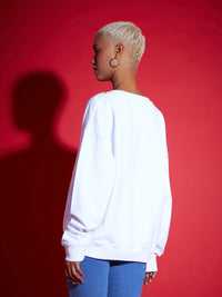 Thumbnail for Lyush Women White Terry Neck Embroidered Oversized Sweatshirt - Distacart