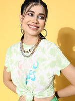 Thumbnail for Lyush Women's Green Good Vibes Tie Dye T-Shirt - Distacart