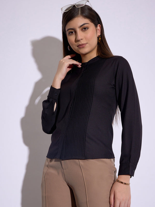 Buy Lyush Women Black Front Pin Tuck Shirt Style Top Online