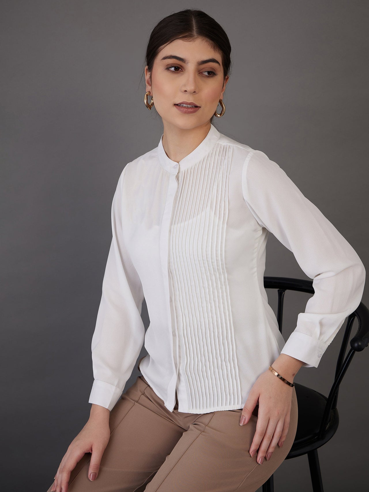 Lyush Women White Front Pin Tuck Shirt Style Top - Distacart