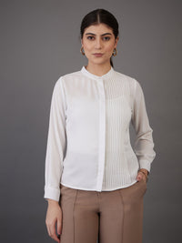 Thumbnail for Lyush Women White Front Pin Tuck Shirt Style Top - Distacart