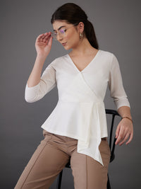 Thumbnail for Lyush Women White Wrap Asymmetric Peplum Top - Distacart