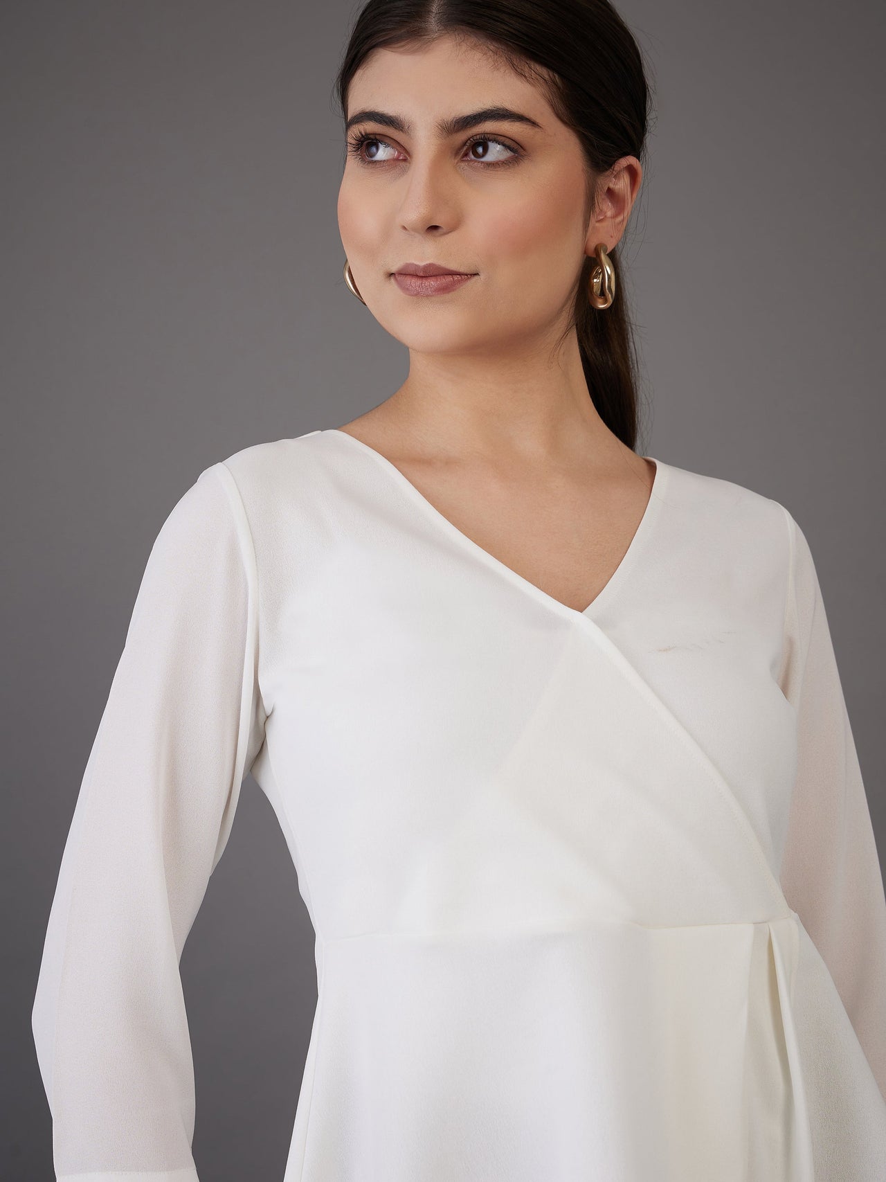 Lyush Women White Wrap Asymmetric Peplum Top - Distacart