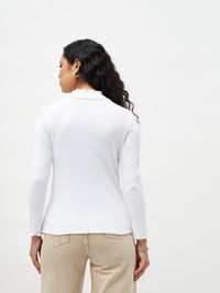 Thumbnail for Lyush Women White Rib High Neck Full Sleeve Top - Distacart