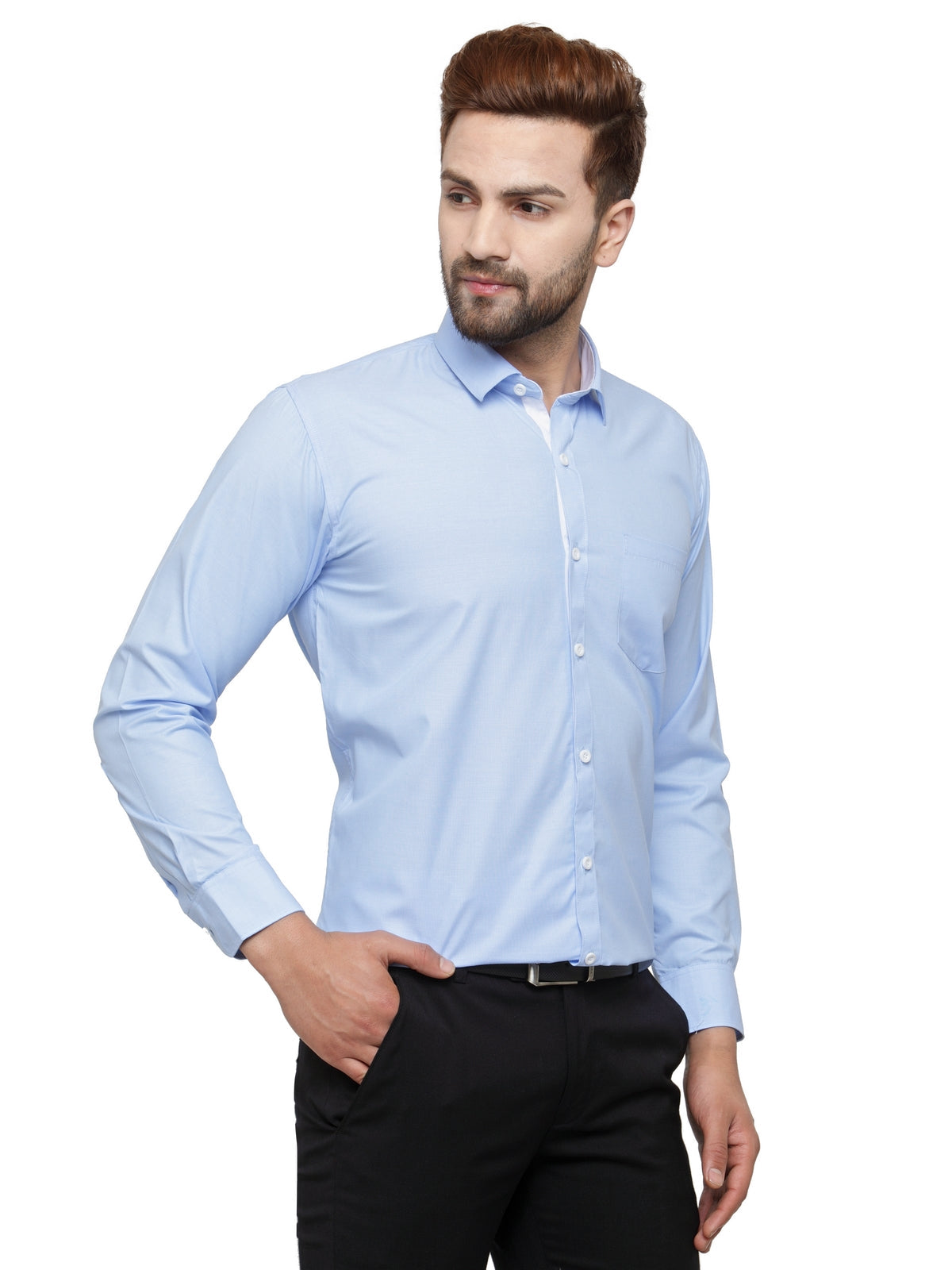 Jainish Blue Formal Shirt with white detailing ( SF 419Blue ) - Distacart