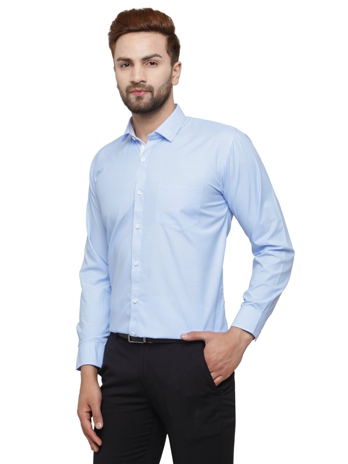 Jainish Blue Formal Shirt with white detailing ( SF 419Blue ) - Distacart