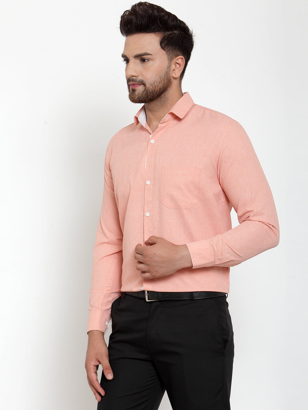 Jainish Redish Orange Formal Shirt with white detailing ( SF 419Starfish-Orange ) - Distacart