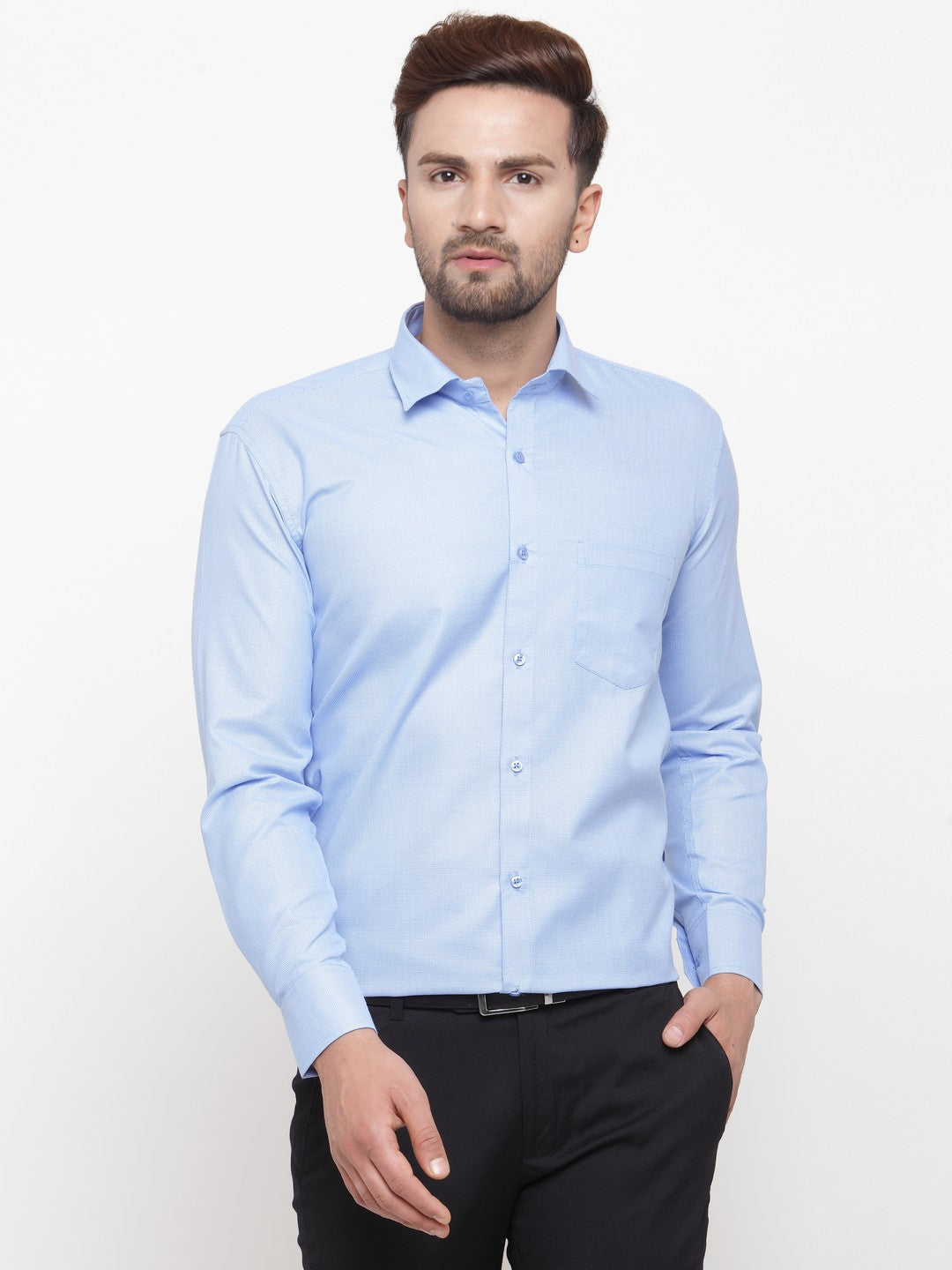 Jainish Blue Men's Cotton Geometric Formal Shirts ( SF 434Blue ) - Distacart