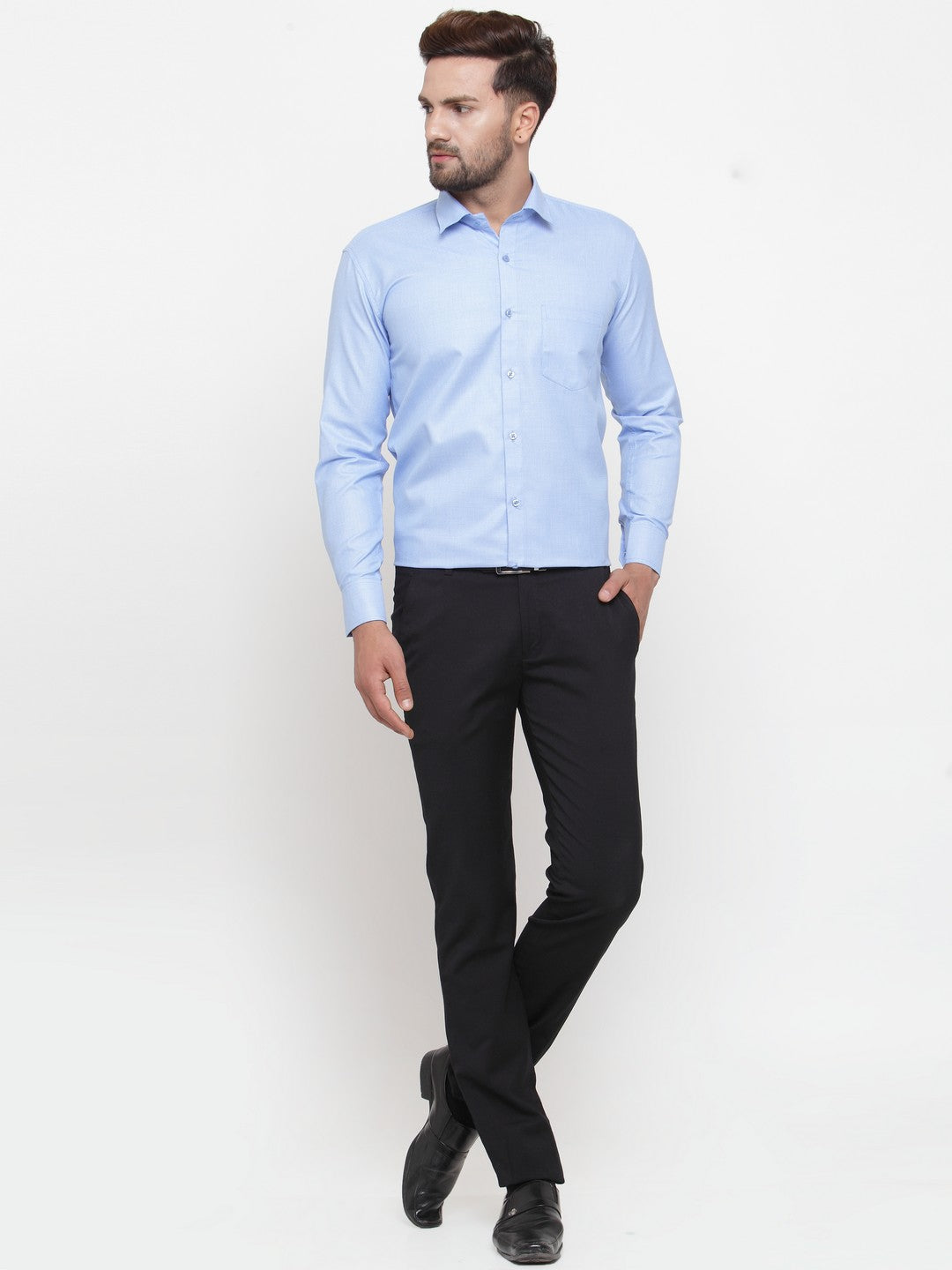 Jainish Blue Men's Cotton Geometric Formal Shirts ( SF 434Blue ) - Distacart