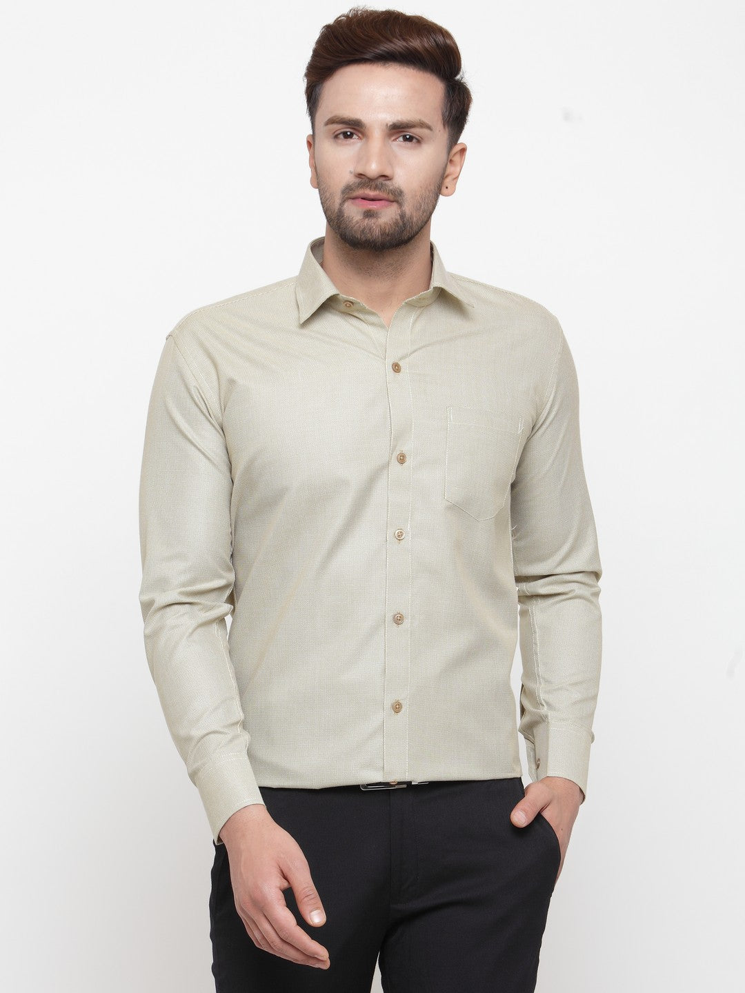 Jainish Olive Men's Cotton Geometric Formal Shirts ( SF 434Olive ) - Distacart