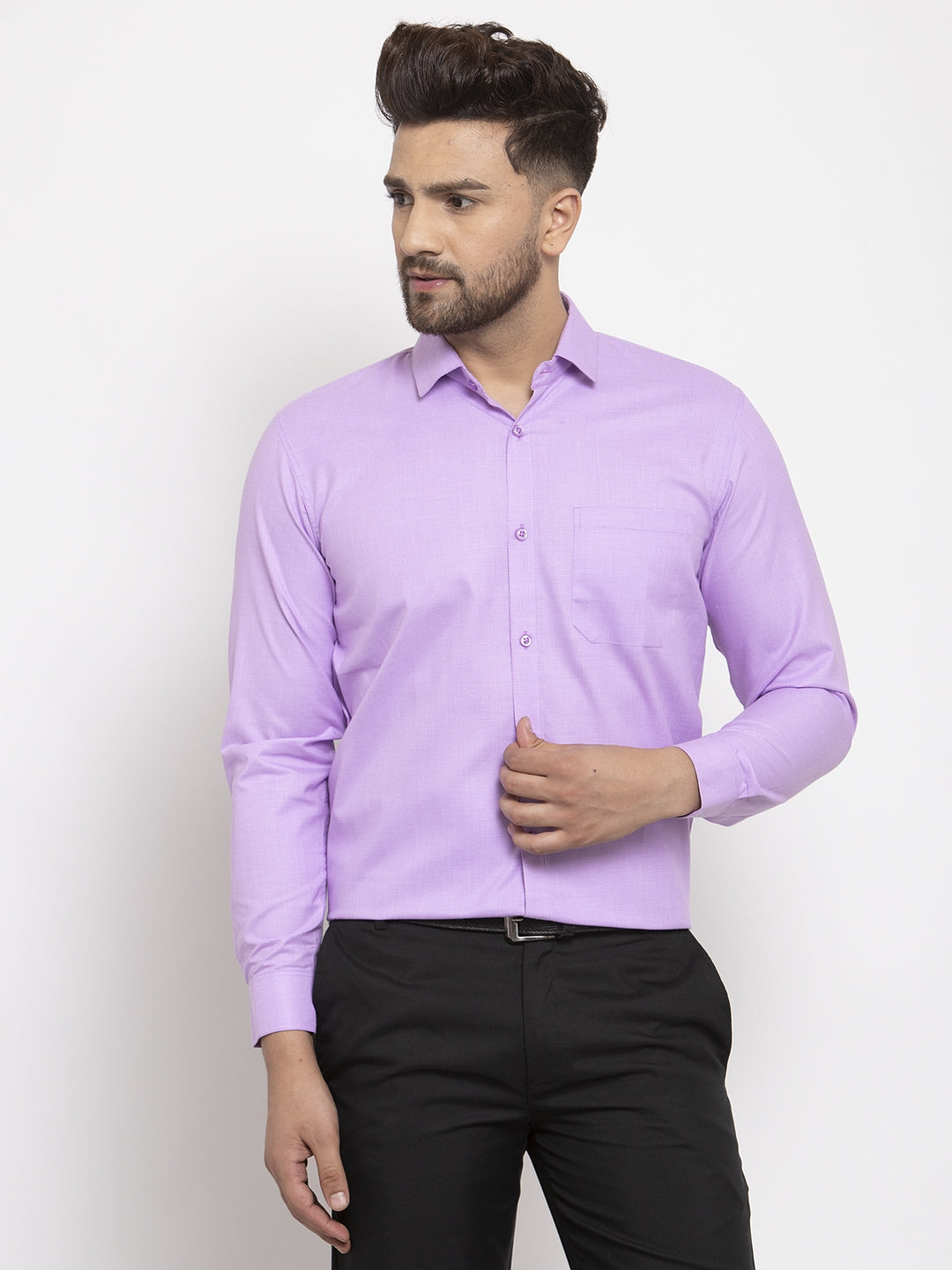 Jainish Purple Men's Cotton Geometric Formal Shirts ( SF 434Purple ) - Distacart