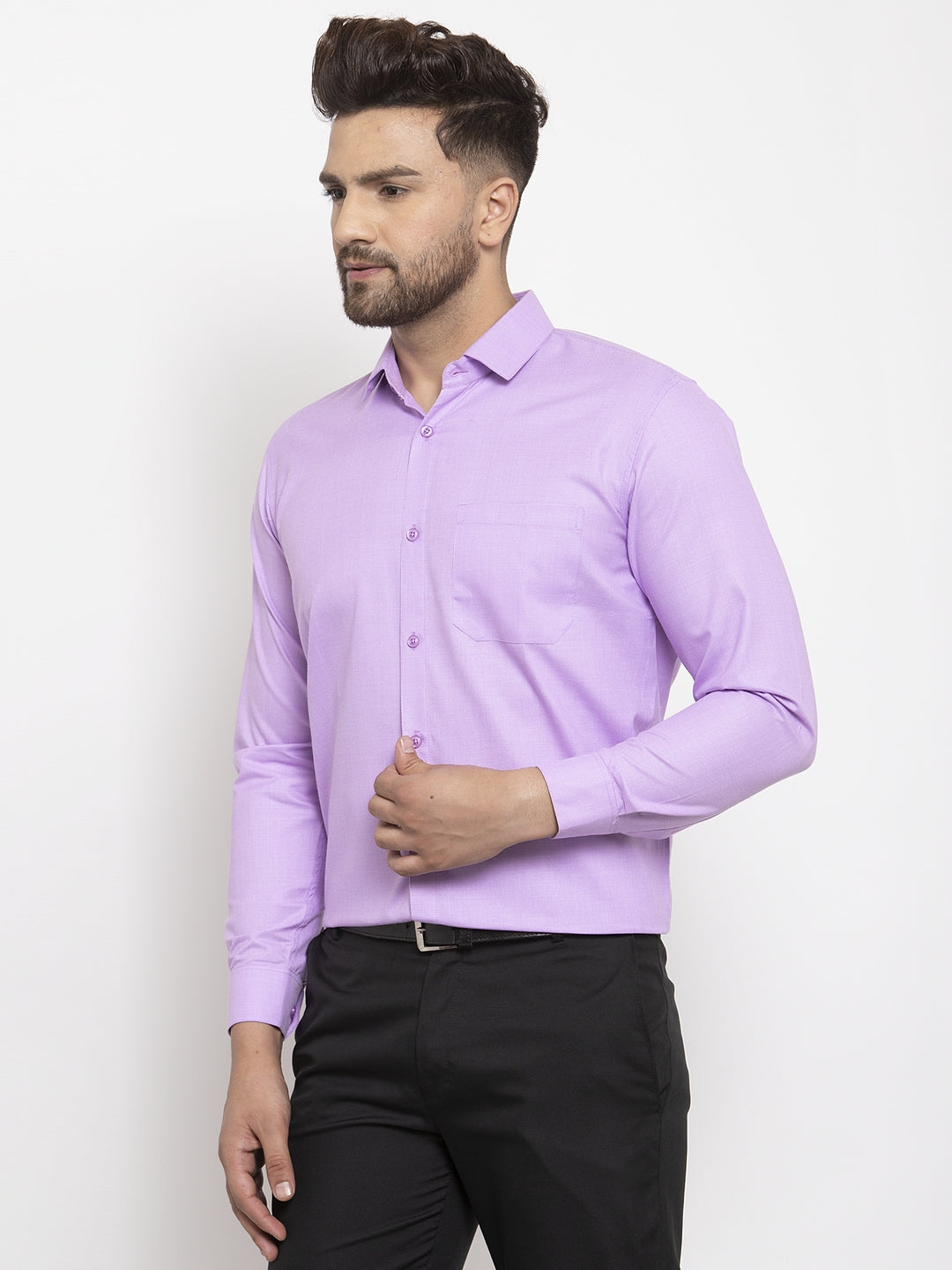 Jainish Purple Men's Cotton Geometric Formal Shirts ( SF 434Purple ) - Distacart