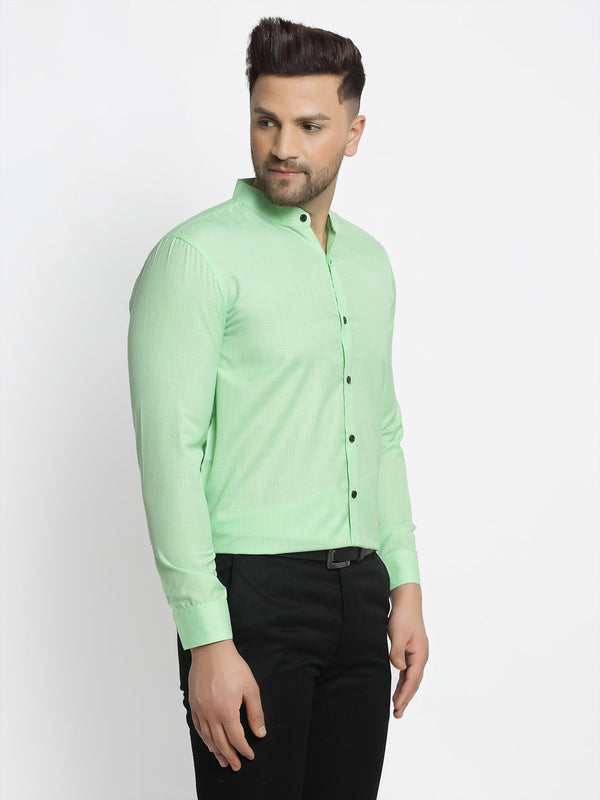 Jainish Green Men's Cotton Solid Mandarin Collar Formal Shirts ( SF 726Light-Green ) - Distacart