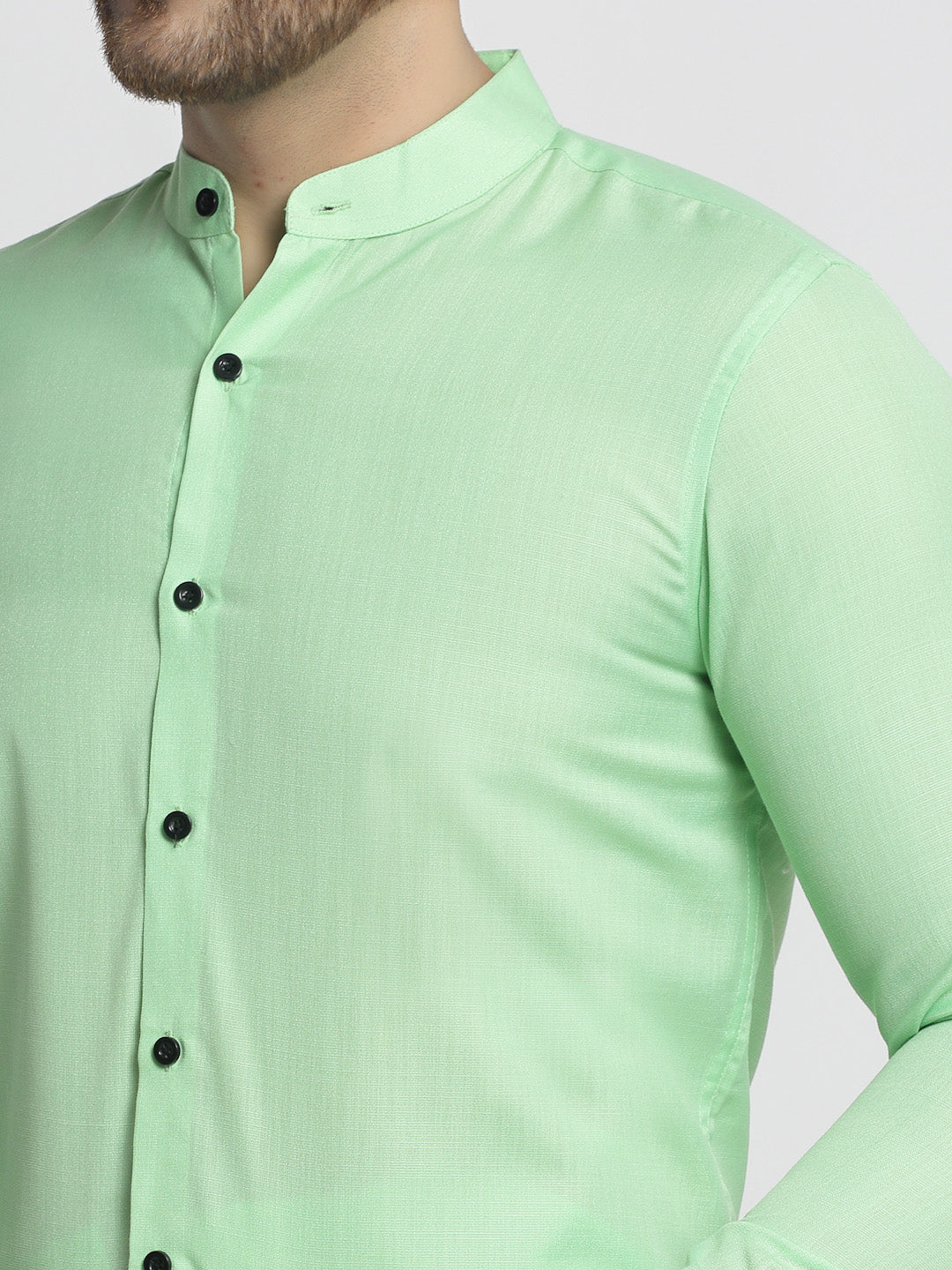 Jainish Green Men's Cotton Solid Mandarin Collar Formal Shirts ( SF 726Light-Green ) - Distacart