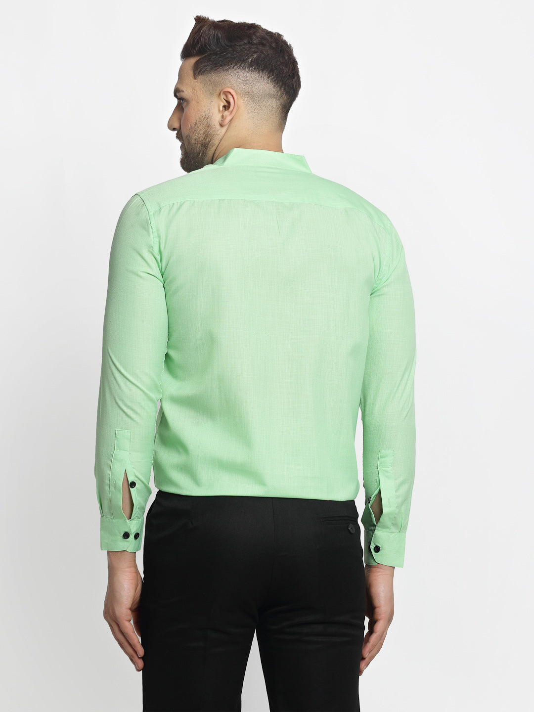 Jainish Green Men's Cotton Solid Mandarin Collar Formal Shirts ( SF 726Light-Green ) - Distacart