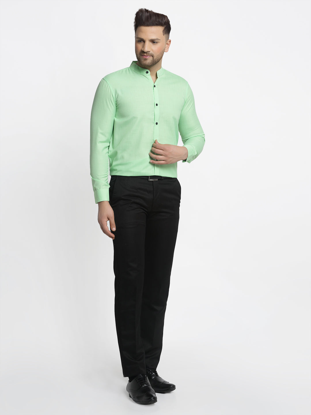Jainish Green Men's Cotton Solid Mandarin Collar Formal Shirts ( SF 726Light-Green ) - Distacart