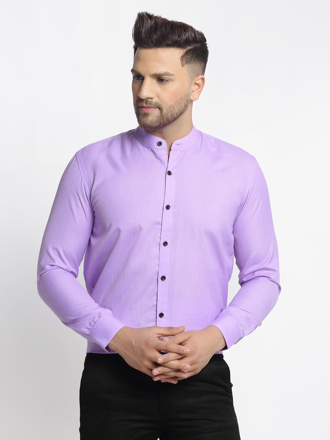 Jainish Purple Men's Cotton Solid Mandarin Collar Formal Shirts ( SF 726Voilet ) - Distacart