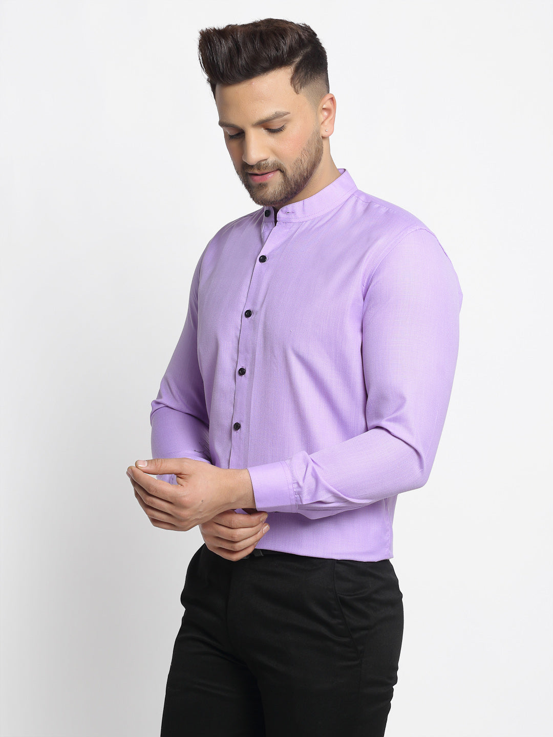Jainish Purple Men's Cotton Solid Mandarin Collar Formal Shirts ( SF 726Voilet ) - Distacart