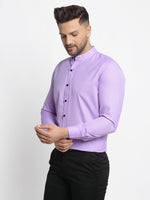 Thumbnail for Jainish Purple Men's Cotton Solid Mandarin Collar Formal Shirts ( SF 726Voilet ) - Distacart