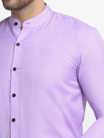 Thumbnail for Jainish Purple Men's Cotton Solid Mandarin Collar Formal Shirts ( SF 726Voilet ) - Distacart