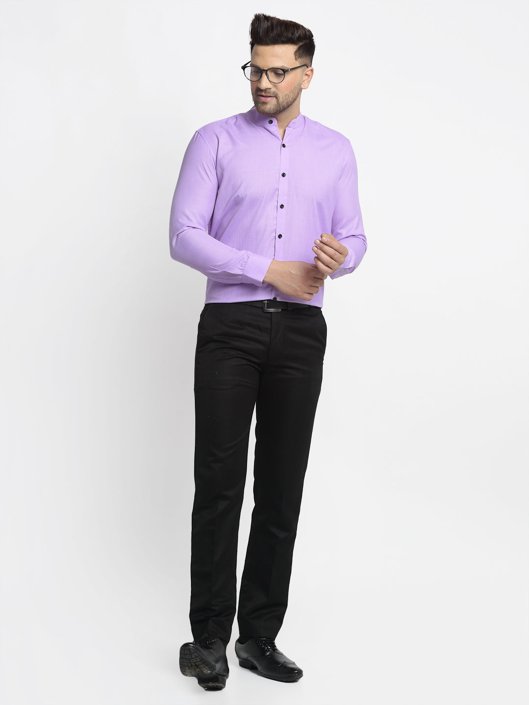 Jainish Purple Men's Cotton Solid Mandarin Collar Formal Shirts ( SF 726Voilet ) - Distacart