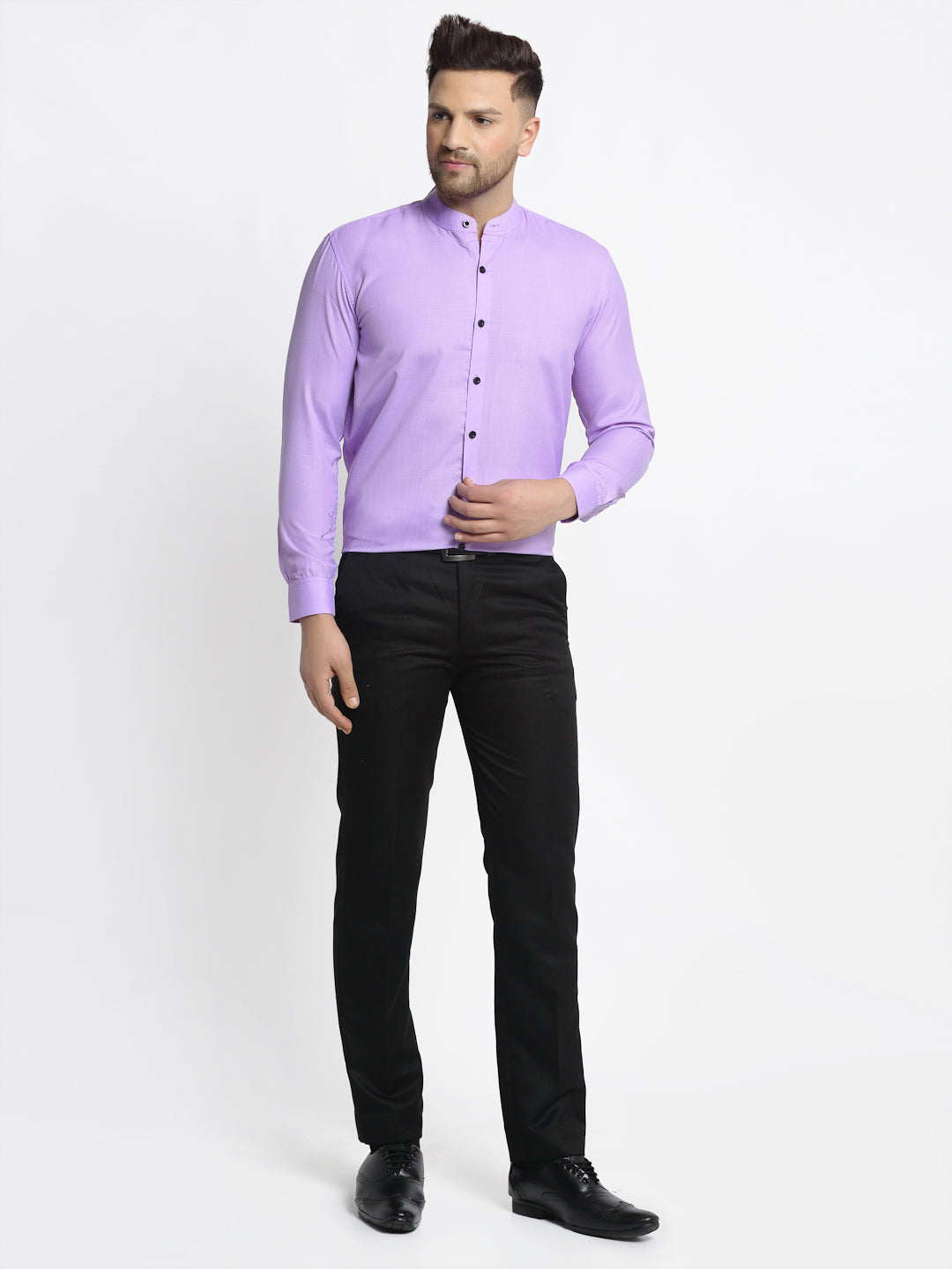 Jainish Purple Men's Cotton Solid Mandarin Collar Formal Shirts ( SF 726Voilet ) - Distacart