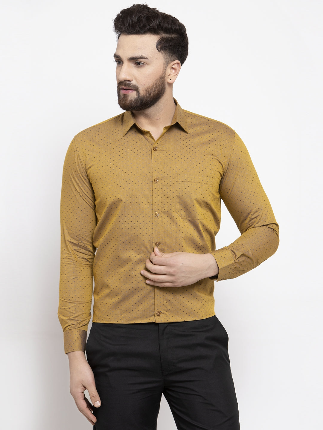 Jainish Yellow Men's Cotton Polka Dots Formal Shirts ( SF 739Mustard ) - Distacart