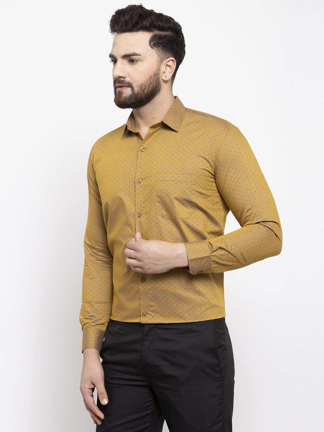 Jainish Yellow Men's Cotton Polka Dots Formal Shirts ( SF 739Mustard ) - Distacart