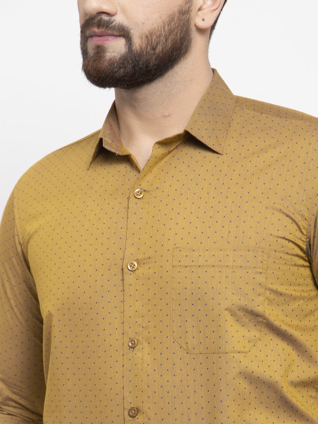 Jainish Yellow Men's Cotton Polka Dots Formal Shirts ( SF 739Mustard ) - Distacart