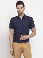Thumbnail for Jainish Navy Men's Cotton Half Sleeves Solid Formal Shirts ( SF 754Navy ) - Distacart