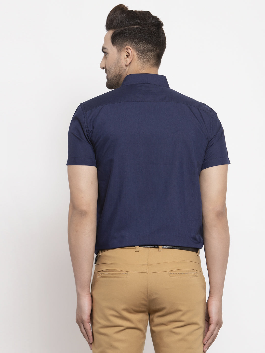 Jainish Navy Men's Cotton Half Sleeves Solid Formal Shirts ( SF 754Navy ) - Distacart