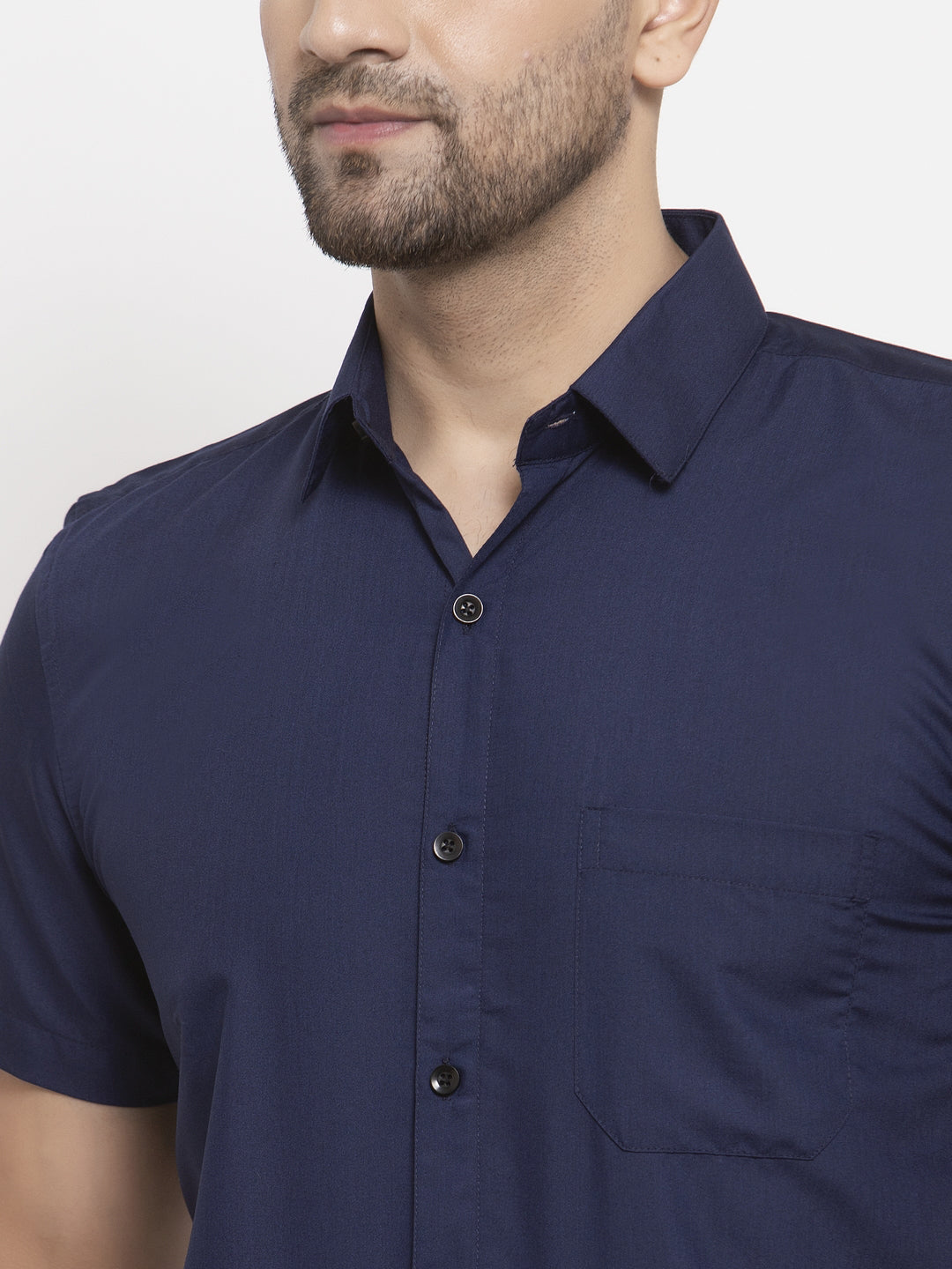 Jainish Navy Men's Cotton Half Sleeves Solid Formal Shirts ( SF 754Navy ) - Distacart