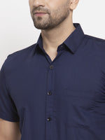 Thumbnail for Jainish Navy Men's Cotton Half Sleeves Solid Formal Shirts ( SF 754Navy ) - Distacart