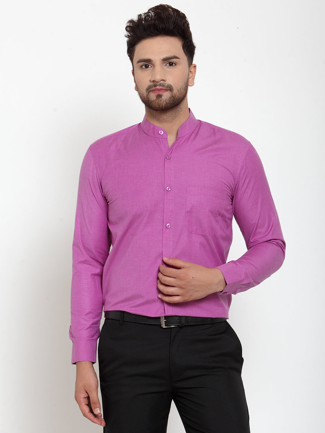Jainish Pink Men's Cotton Solid Mandarin Collar Formal Shirts ( SF 757Wine ) - Distacart