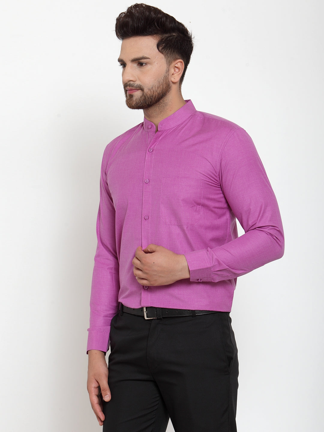 Jainish Pink Men's Cotton Solid Mandarin Collar Formal Shirts ( SF 757Wine ) - Distacart