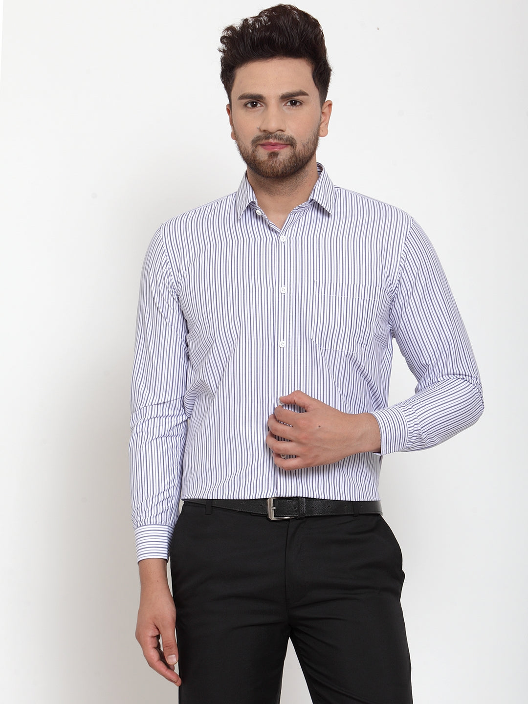 Jainish Grey Men's Cotton Striped Formal Shirt's ( SF 759Light-Grey ) - Distacart
